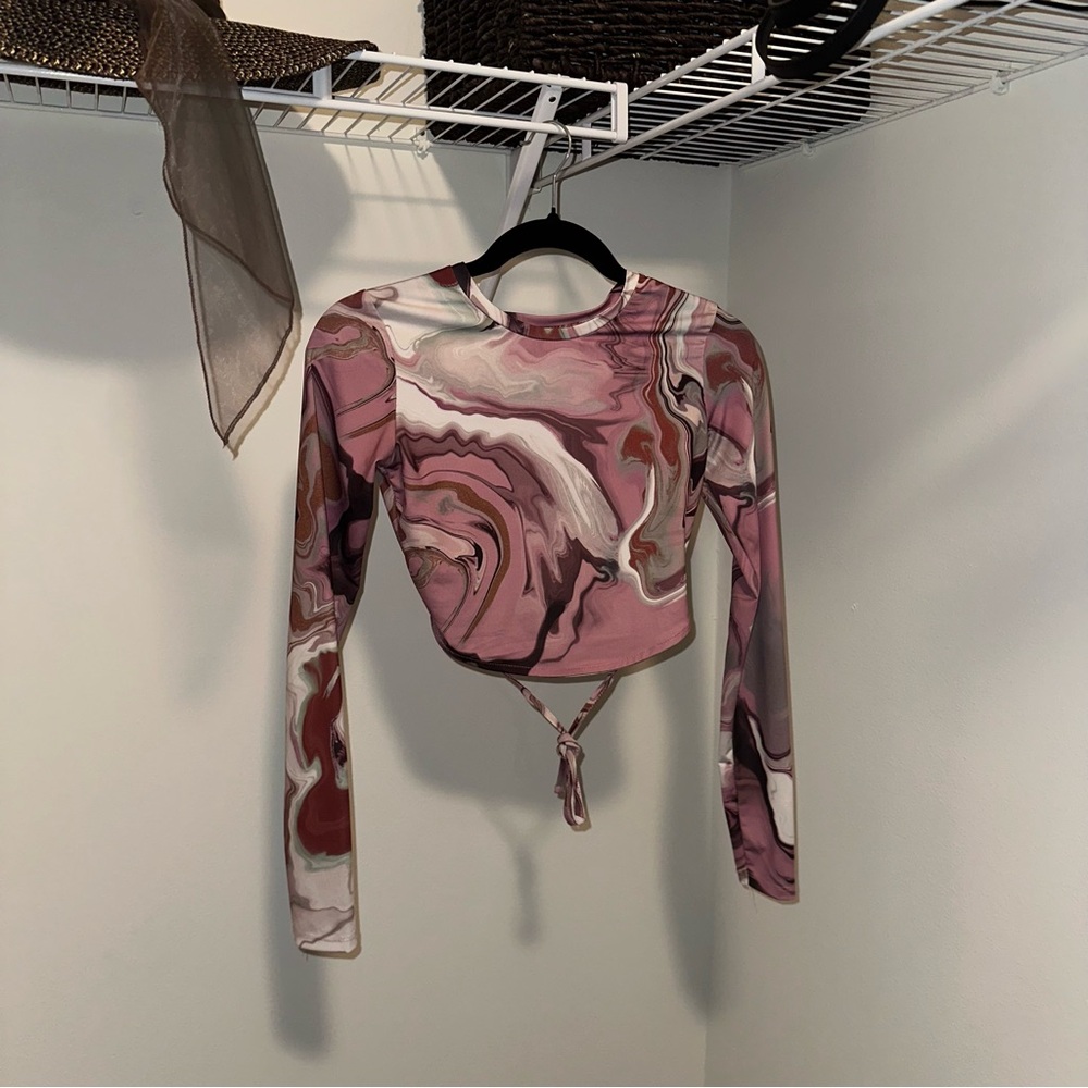 Bershka Pink Cream Long Sleeve Crop Top